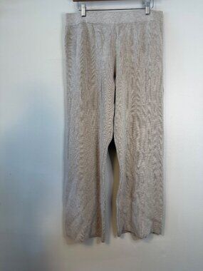 Cyrus Ribbed Knit Wide-Leg Lounge Pants Beige Oatmeal, Womens Large